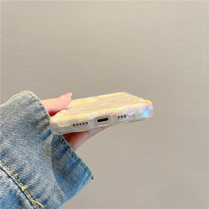 Wavy Edge Phone Cover for iPhone 14 Oil Painting Flowers Blu-ray IMD TPU Case with Pearl Chain Wavy Edge Phone Cover for iPhone 14 Oil Painting Flowers Blu-ray IMD TPU Case with Pearl Chain